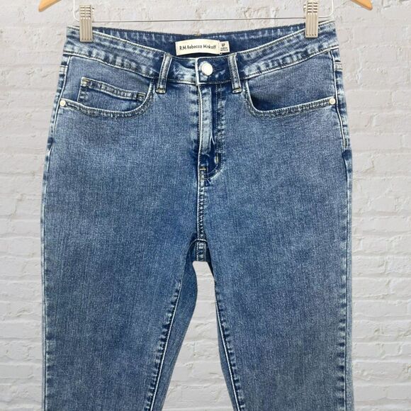 Rebecca Minkoff Jeans 6P Cropped Ankle High Rise Raw Slant Hem Blue Petite - Picture 4 of 14